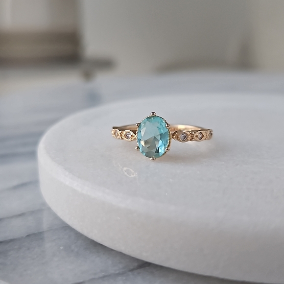 Blue and Teal tourmaline ombre stone ring, 925 Sterling Silver Charmed Aroma BP - Picture 3 of 5